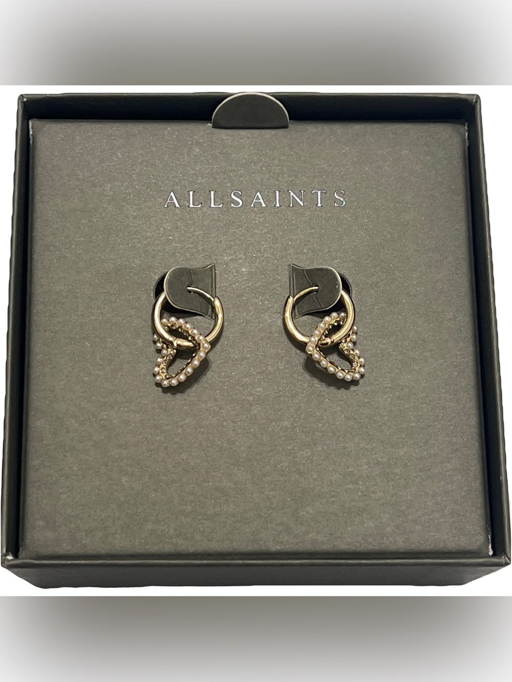 All Saints Gold and Pearl Heart Earrings